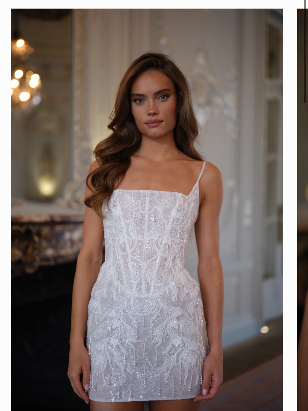 Spaghetti-Strap White Embellished Mini Dress